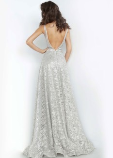 Jovani Silver Glitter Gown 62515
