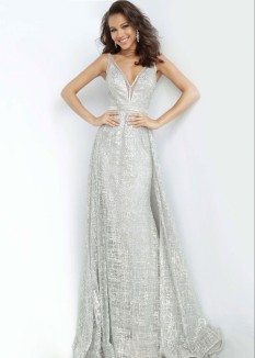 Jovani Silver Glitter Gown 62515