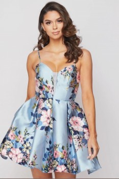  Floral Satin Fit And Flare Skater Dress by Teeze Me