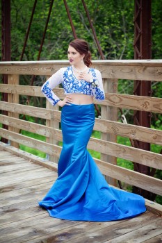 Two piece long sleeved blue & white gown