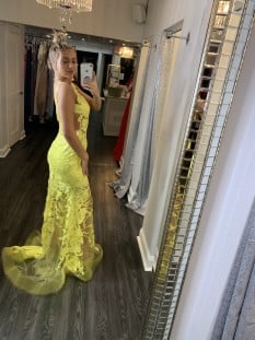 Yellow lace Jovani gown