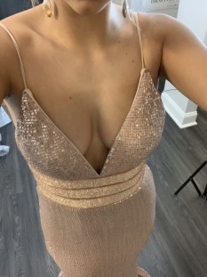 Rose Gold sequin Jovani pageant gown
