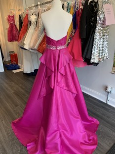 Magenta Ball gown with back ruffles -Splash
