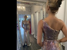 Portia and Scarlet Silver/Mauve sequin pageant gown