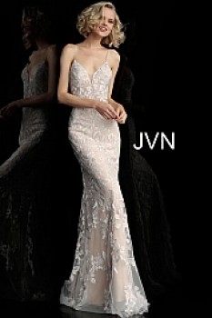 Jovani Off White Nude Spaghetti Straps Backless Prom Dress JVN62330