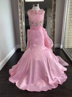 ASHLEY Lauren Kids Dress 8022 Girls Pageant Pink Size 10 W/ Detachable Train