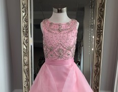  ASHLEY Lauren Kids Dress 8022 Girls Pageant Pink Size 10 W/ Detachable Train