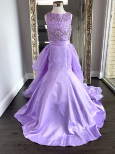 ASHLEY Lauren Kids Dress 8022 Girls Pageant Lilac Size 10 W/ Detachable Train