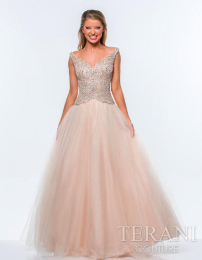 Terani Couture Nude Beaded Tulle Ballgown style - 151P0185A