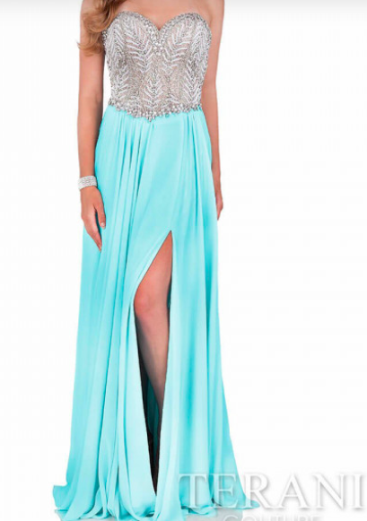 Terani Couture Aqua Beaded Bodice with Chiffon Skirt style - 1611P0207A