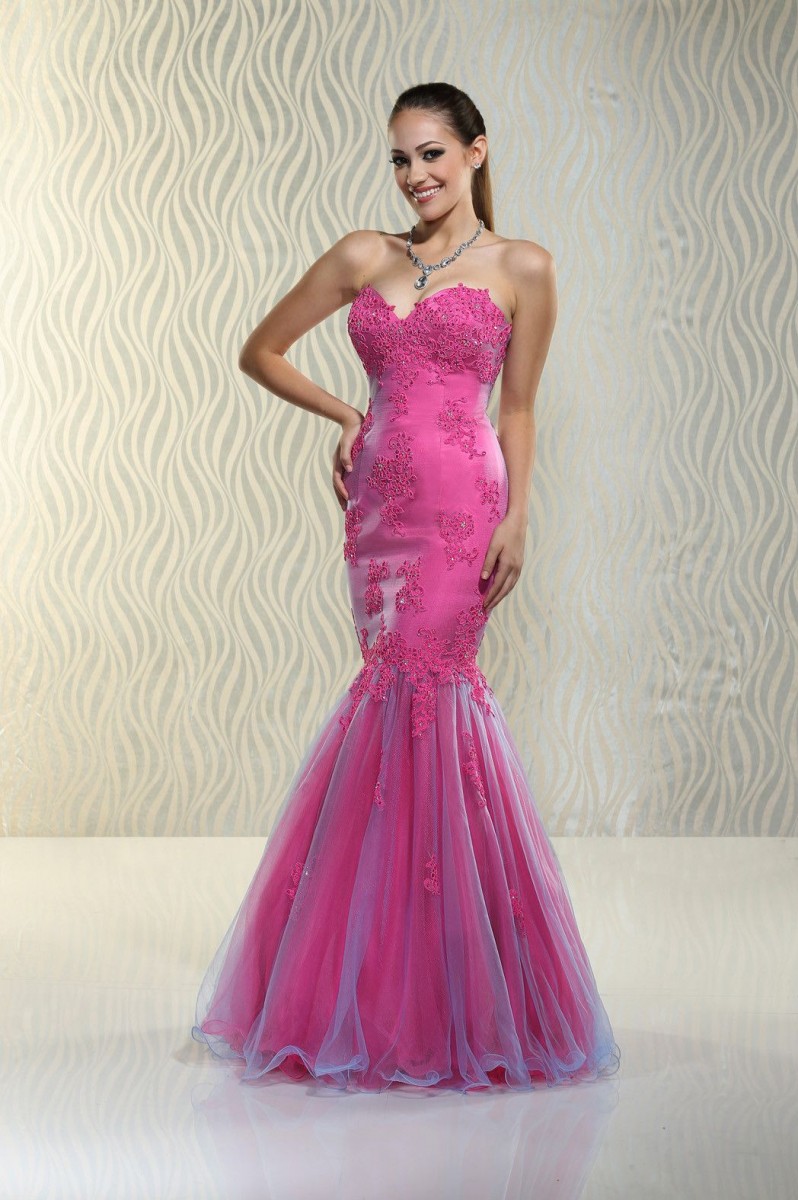 Xcite Cerise Sweetheart Strapless Mermaid with Lace Applique and Tulle style 30517