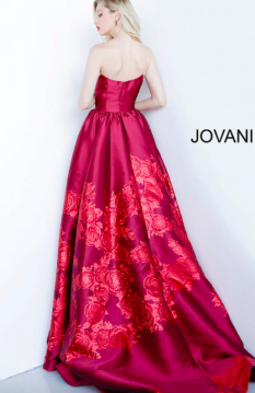 Jovani Red Strapless Floral Ballgown