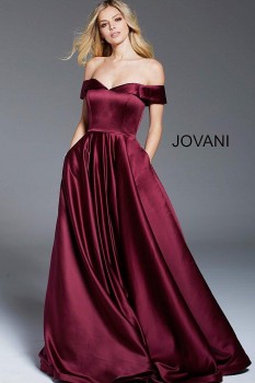  Jovani Wine Off The Shoulder A Line Gown