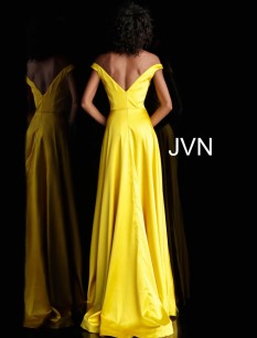 JVN Yellow Off The Shoulder Satin Gown