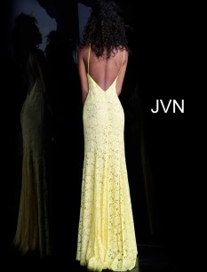 Jovani Yellow and Nude Lace Gown