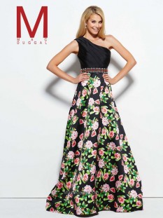 Mac Duggal One Shoulder Black and Multi Colored Floral Ballgown