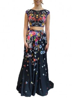 Jovani 2pc Black Floral gown