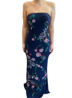  Rachel Allan Strapless Scattered Floral Sequined Sheath