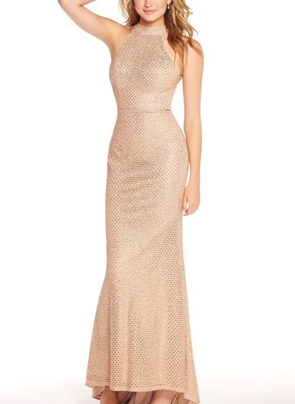 Alyce Paris High Neck Beaded Fitted Gown