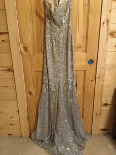 Silver beaded Miss pageant dress