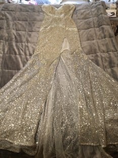 Silver beaded Miss pageant dress