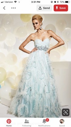 Light Blue Terani Feather Evening Gown