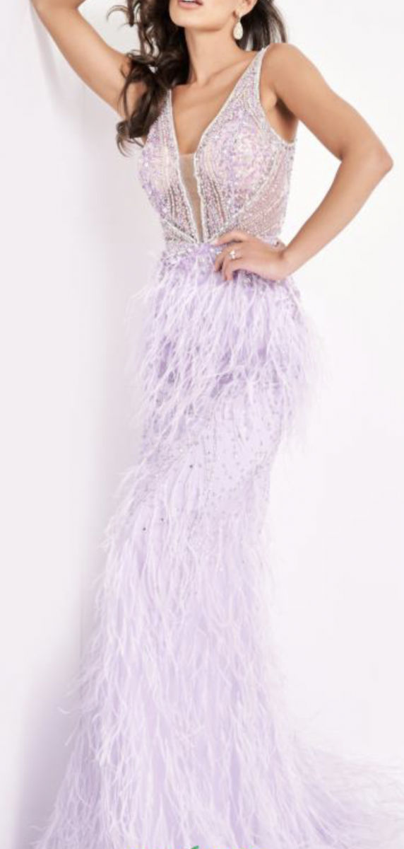 Jovani Lilac Feather Evening Gown