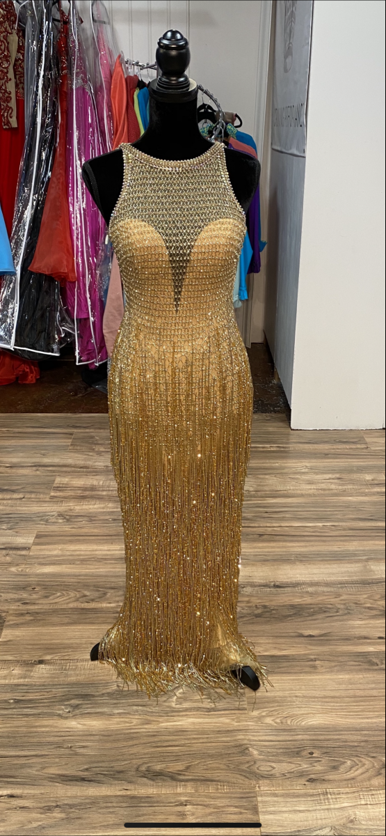 Gold Glass Bead MacDuggal Dress