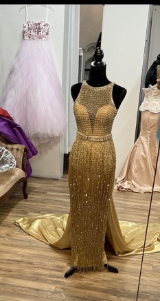 Gold Glass Bead MacDuggal Dress