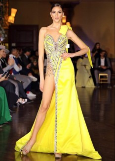  Lemon yellow dress and silver crystals by designer Shilene Vargas