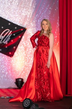 Custom made red sequin dress with detachable train