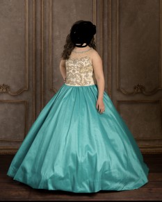 Green and Gold Little / Young Miss Pageant Dress