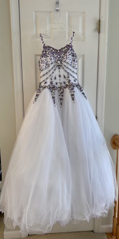 White Gown with Purple and Silver Beading