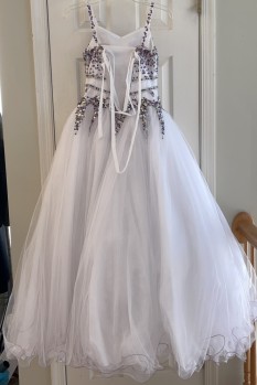 White Gown with Purple and Silver Beading