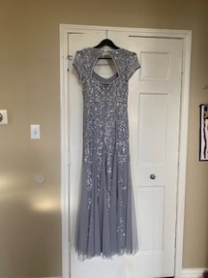 Adriana Papell Silver Beaded Gown