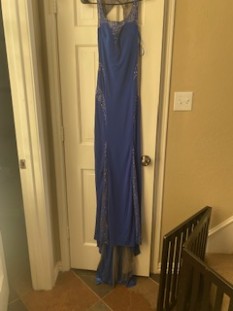 Royal blue beaded pageant gown