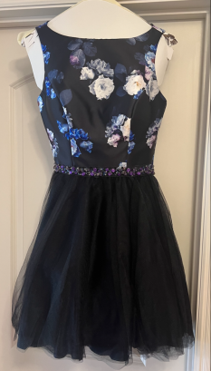  Short Dark Blue Floral Dress