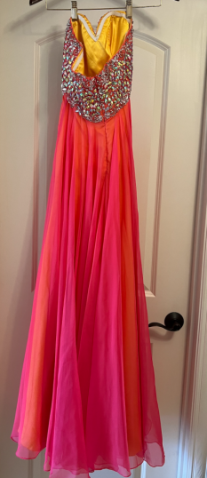 Pink and Orange Strapless Gown