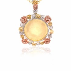  10k Gold and Diamond 3-Tone Flower Picture Pendant