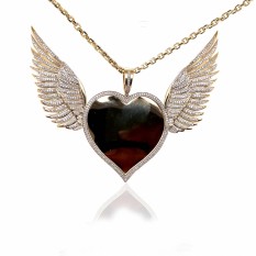 10k Gold and Diamond Heart with Wings Picture Pendant