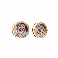  10k Yellow Gold Round Cut and Baguette Cluster Earrings