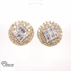  14k Yellow Gold Earrings Baguette Diamond Center