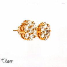 14k Yellow Gold Round Cut Cluster Earrings