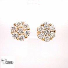  14k Yellow Gold Round Cut Cluster Earrings
