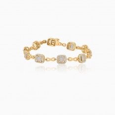  14k Yellow Gold Women's Bracelet Baguette Diamond Square Link