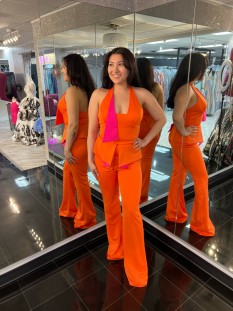  Custom Size 4 Orange and Pink interview jumsuit