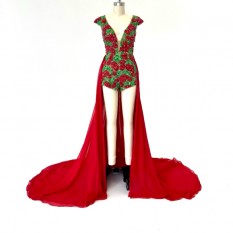  Custom Red Beaded High Low Ashley lauren Gown