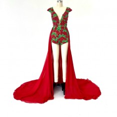 Custom Red Beaded High Low Ashley lauren Gown