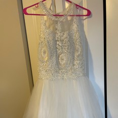  White Fun Fashion Cocktail Dress with Lace and Rhinestone