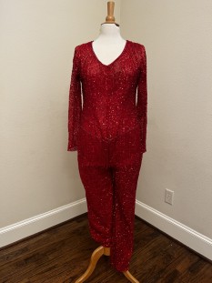 Darius Cordell - Long sleeve red beaded pant suit